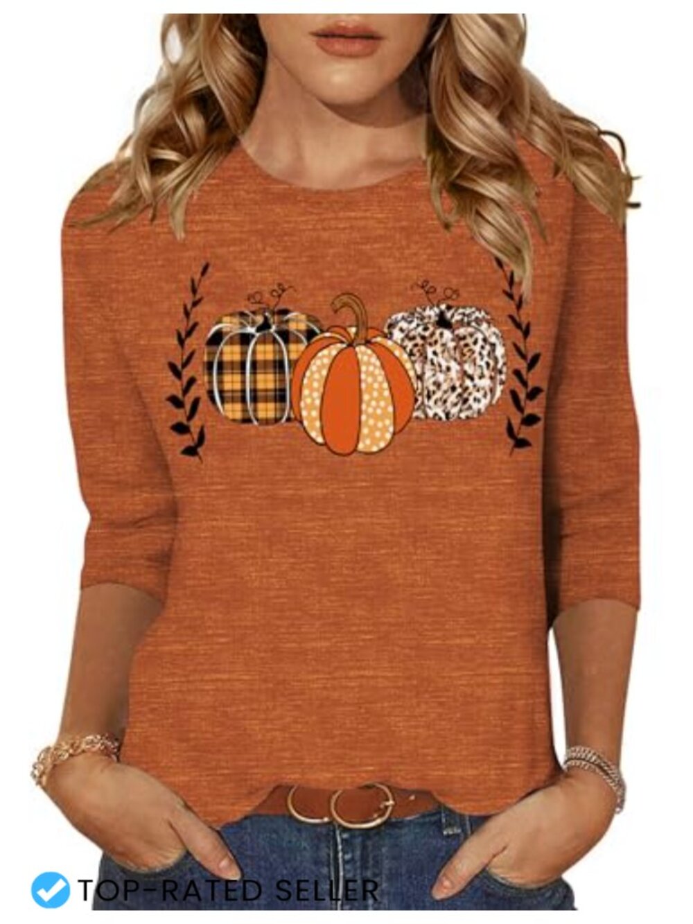 Women's 3/4 Sleeve Tunic Top Round Neck Casual Work Blouse